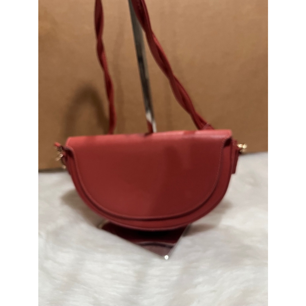 Madison West Crossbody Handbag Braided Strap Dark Cognac Purse Vegan Leather Bag